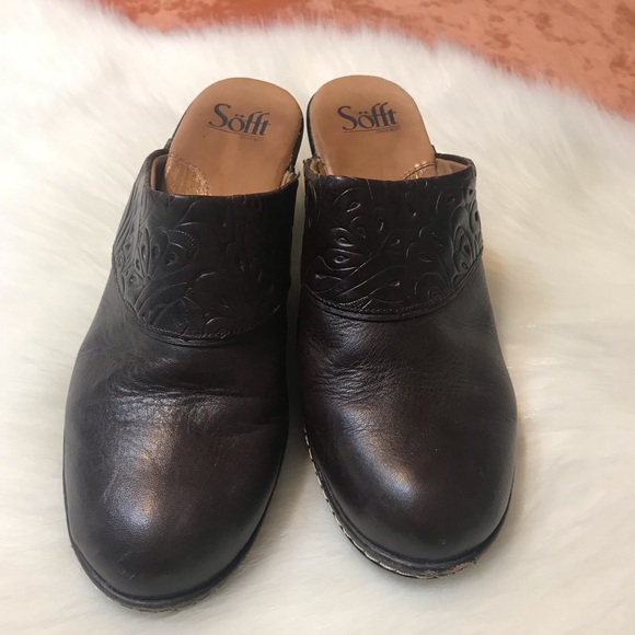 Sofft ⚜️ Dark Brown Embossed Design Leather Mule - Picture 8 of 12